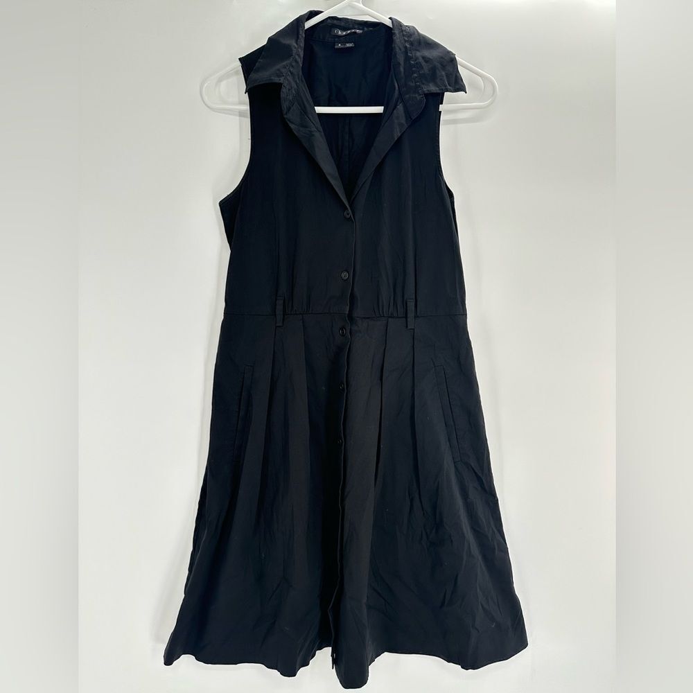 Theory Black Minela Matchpoint Luxe Cotton Shirtdress Dress